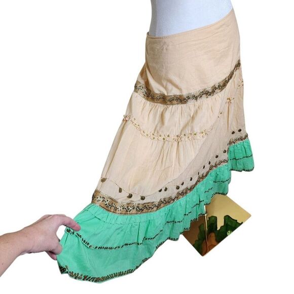 Vintage Y2K Hazel Maxi Hippie Maxi Peasant Skirt Womens Size L Tan Multi - Picture 2 of 10